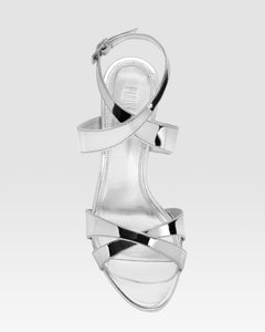 Sandals in silver mirror-effect leather