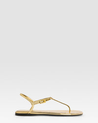 Flat sandals in gold metallic-effect, plisse leather — GOLD