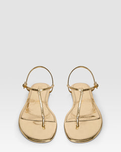 Flat sandals in gold metallic-effect, plisse leather