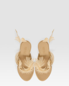 Thong mules in honey crepe satin