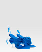 Thong mules in turquoise crepe satin