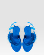 Thong mules in turquoise crepe satin