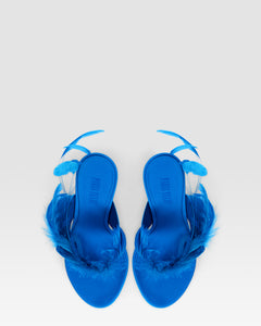 Thong mules in turquoise crepe satin