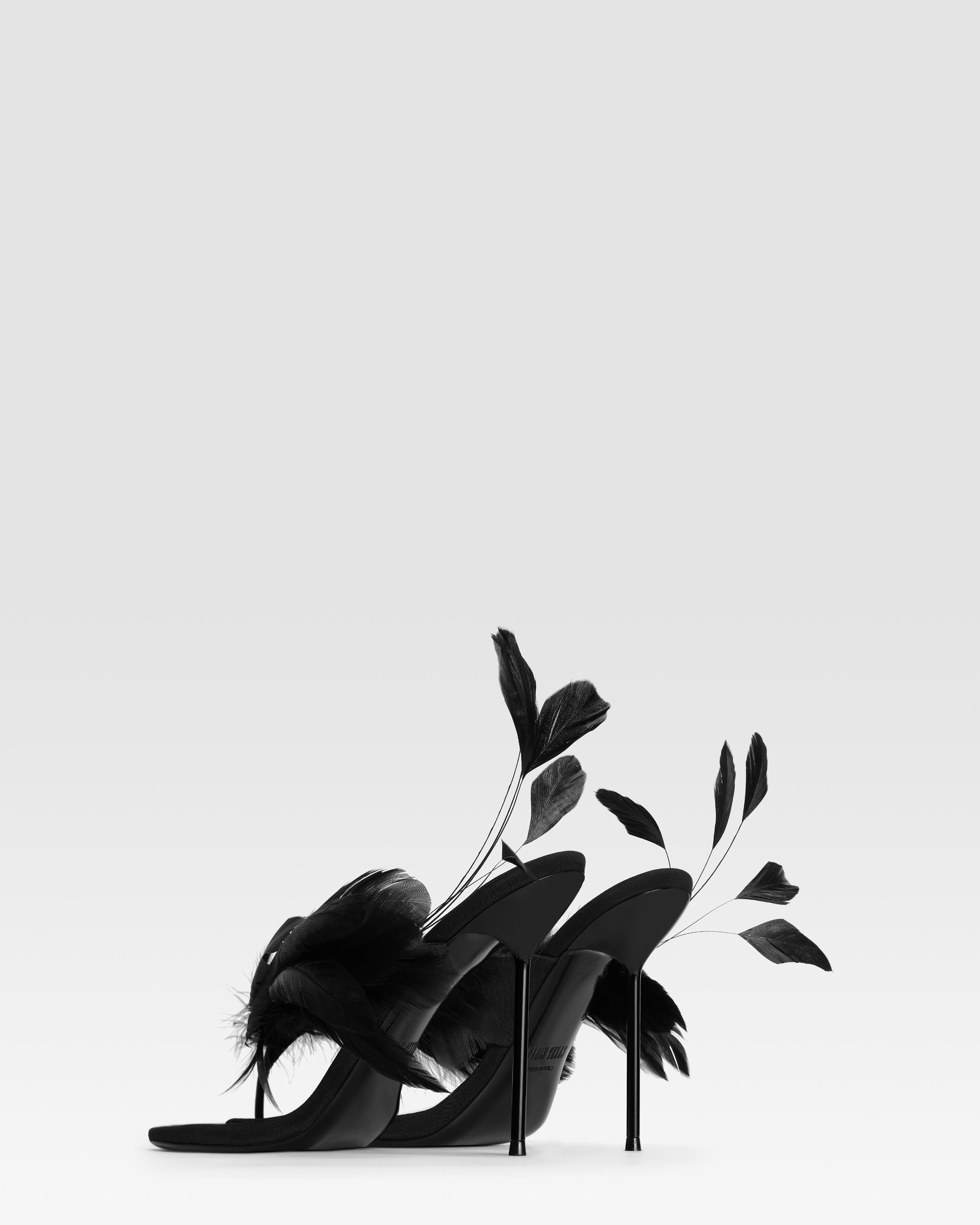 Thong mules in black crepe satin