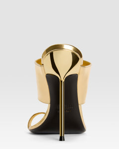 Thong-ring mules in gold, mirror-effect leather