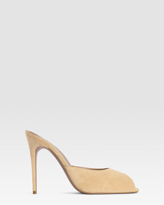 Mules open-toe in sand calf suede leather
