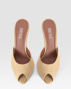 Mules open-toe in sand calf suede leather