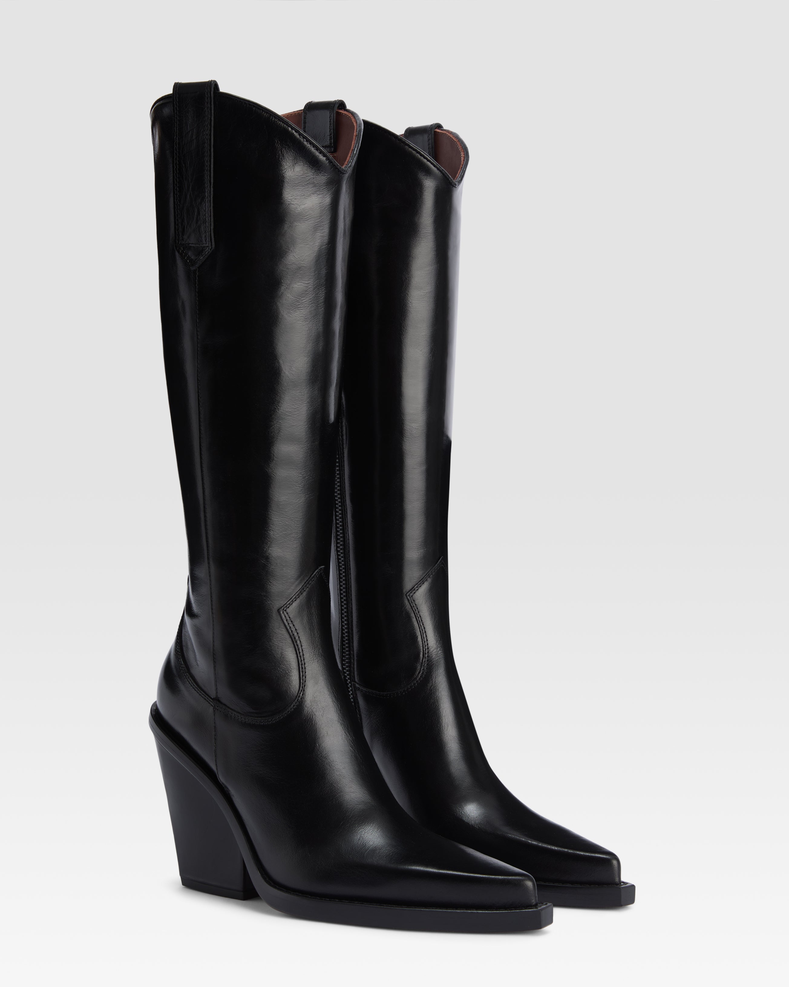 Texan boots in shiny black calf leather