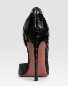 Zapatos de tacon de piel con estampado de serpiente de color negro