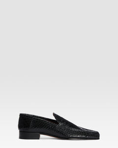 Loafers in black printed python leather