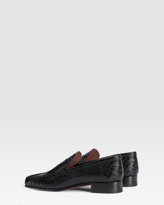 Loafers in black printed python leather