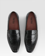 Loafers in black printed python leather