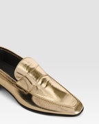 Loafers in gold, metallic-effect plisse leather