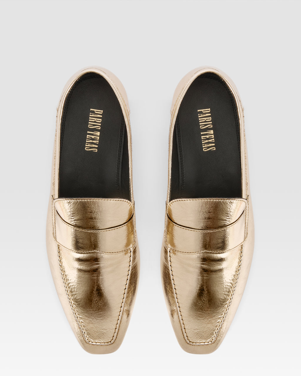 Loafers in gold, metallic-effect plisse leather