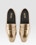 Loafers in gold, metallic-effect plisse leather