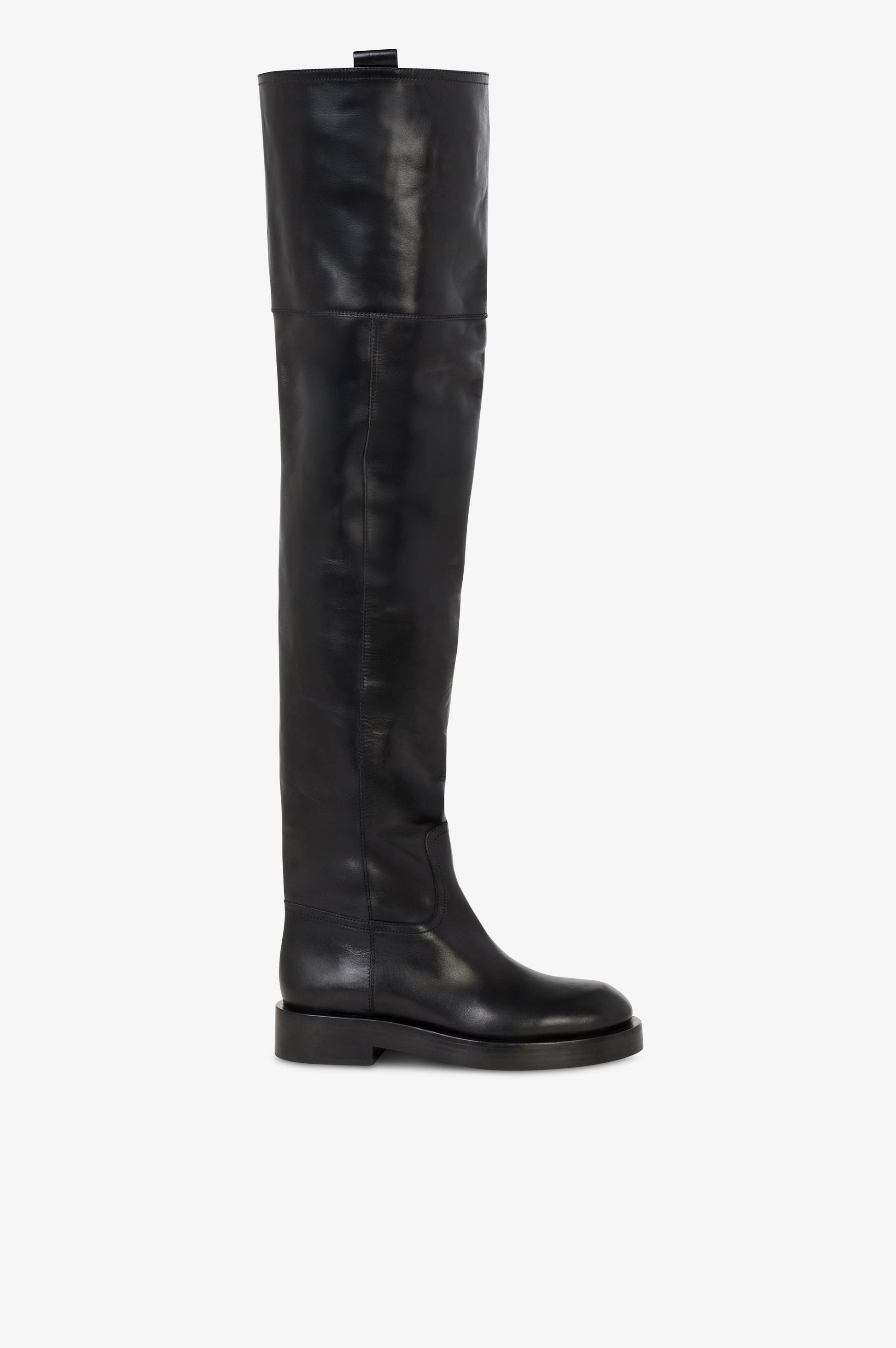 Over-the-knee boots in black calf leather.