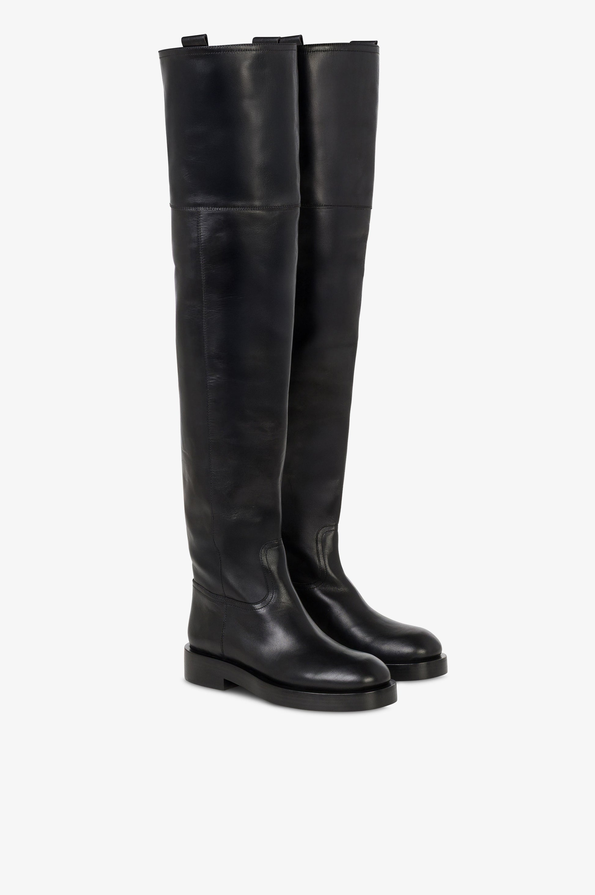Over-the-knee boots in black calf leather.
