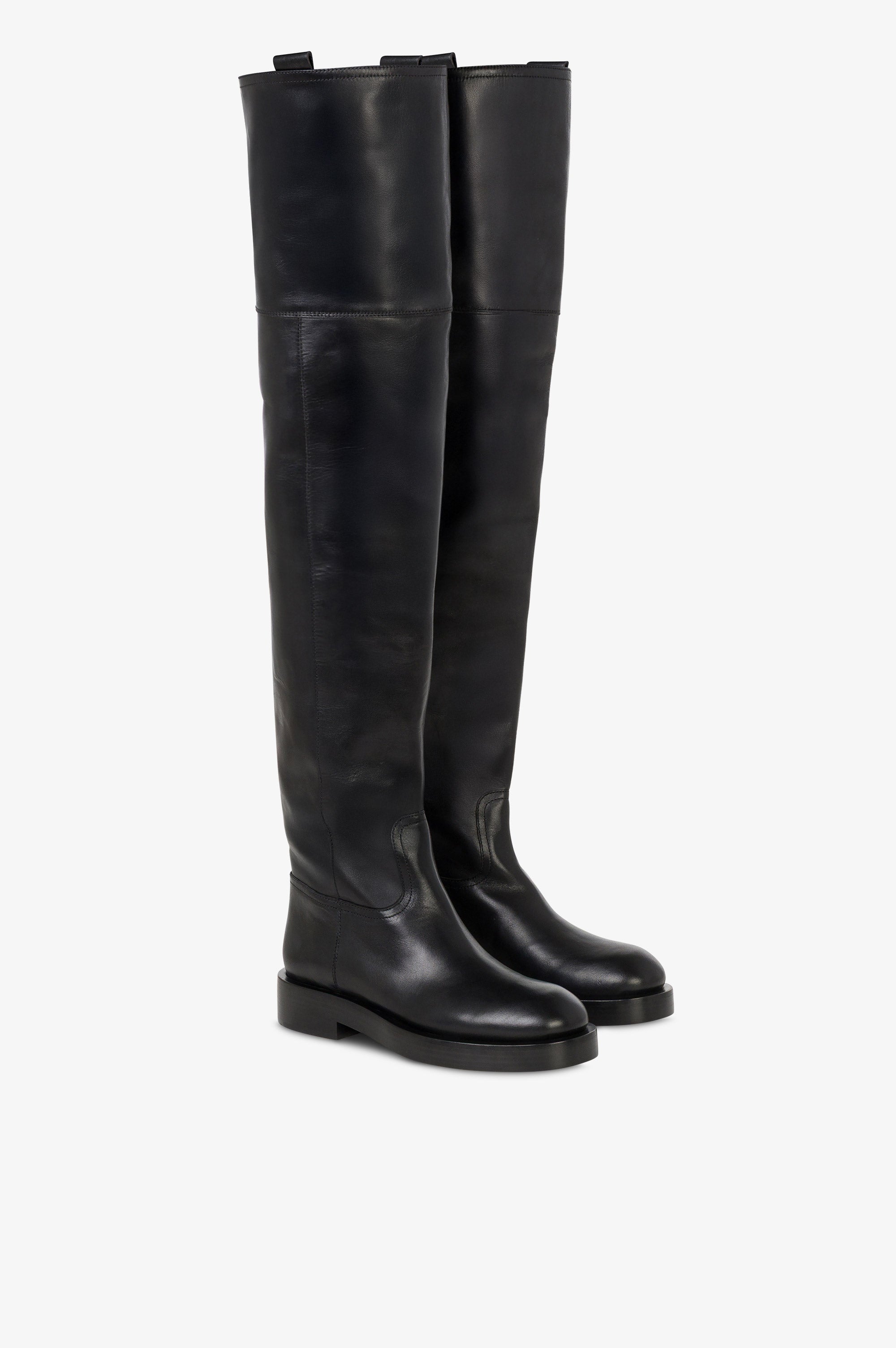 Over-the-knee boots in black calf leather.