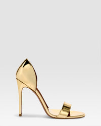 METALLIC LEATHER SANDAL WITH MIRROR EFFECT — GOLD
