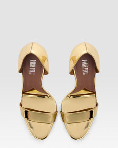 METALLIC LEATHER SANDAL WITH MIRROR EFFECT