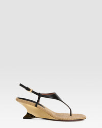 SANDALO IN NAPPA E RAFIA — BLACK-GOLD
