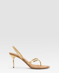 SANDALO IN PELLE SPECCHIATA E SUGHERO — GOLD-NATURALE