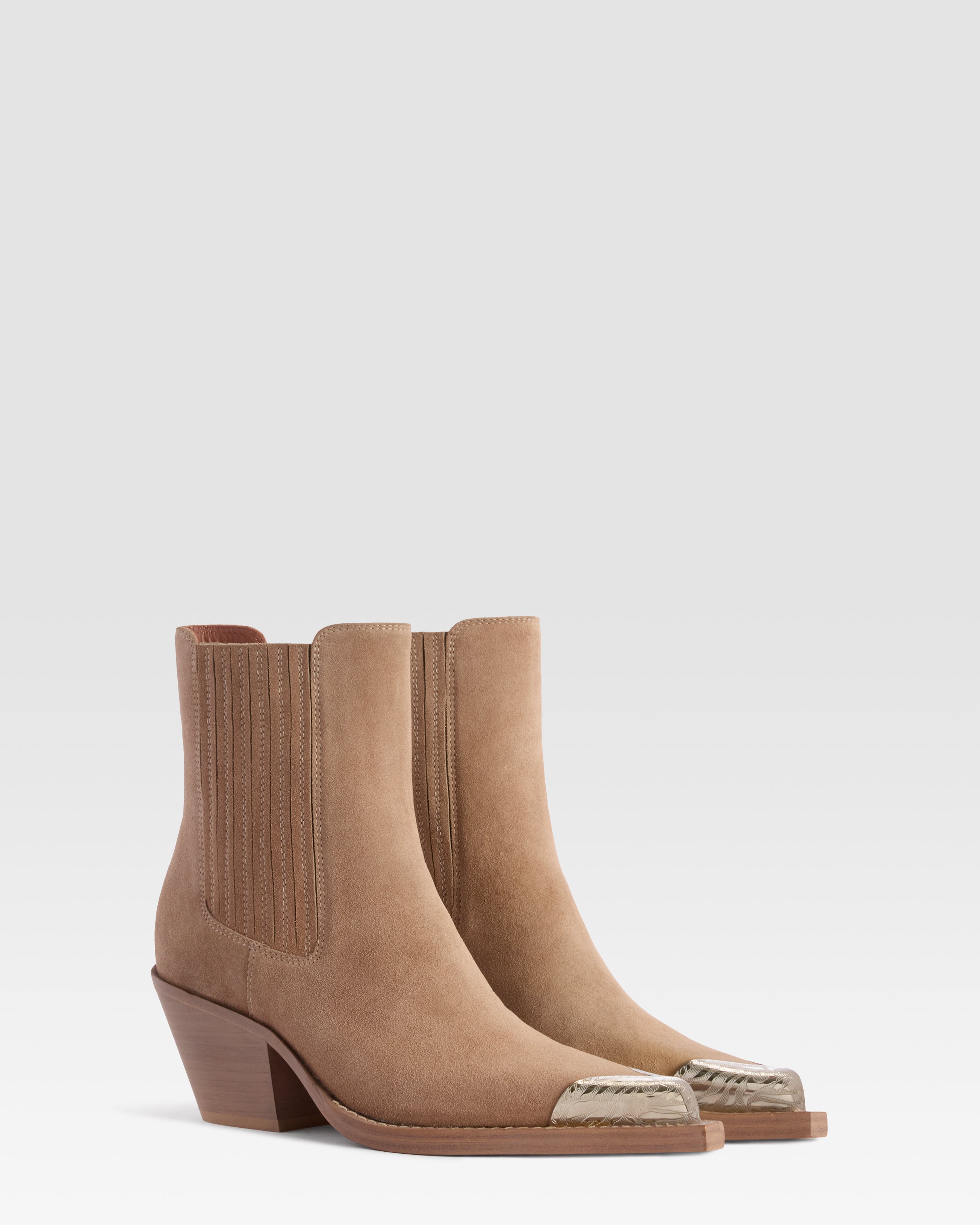 SUEDE WESTERN ANKLE BOOT WITH METAL TOE CAP