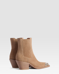 SUEDE WESTERN ANKLE BOOT WITH METAL TOE CAP