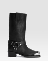 LEATHER BOOT WITH METAL TOE CAP — BLACK