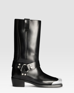 BOTTE EN CUIR BROSSE AVEC EMBOUT METALLIQUE