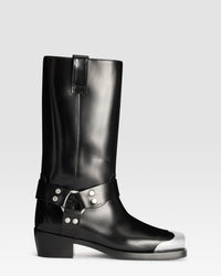 BOTTE EN CUIR BROSSE AVEC EMBOUT METALLIQUE — BLACK