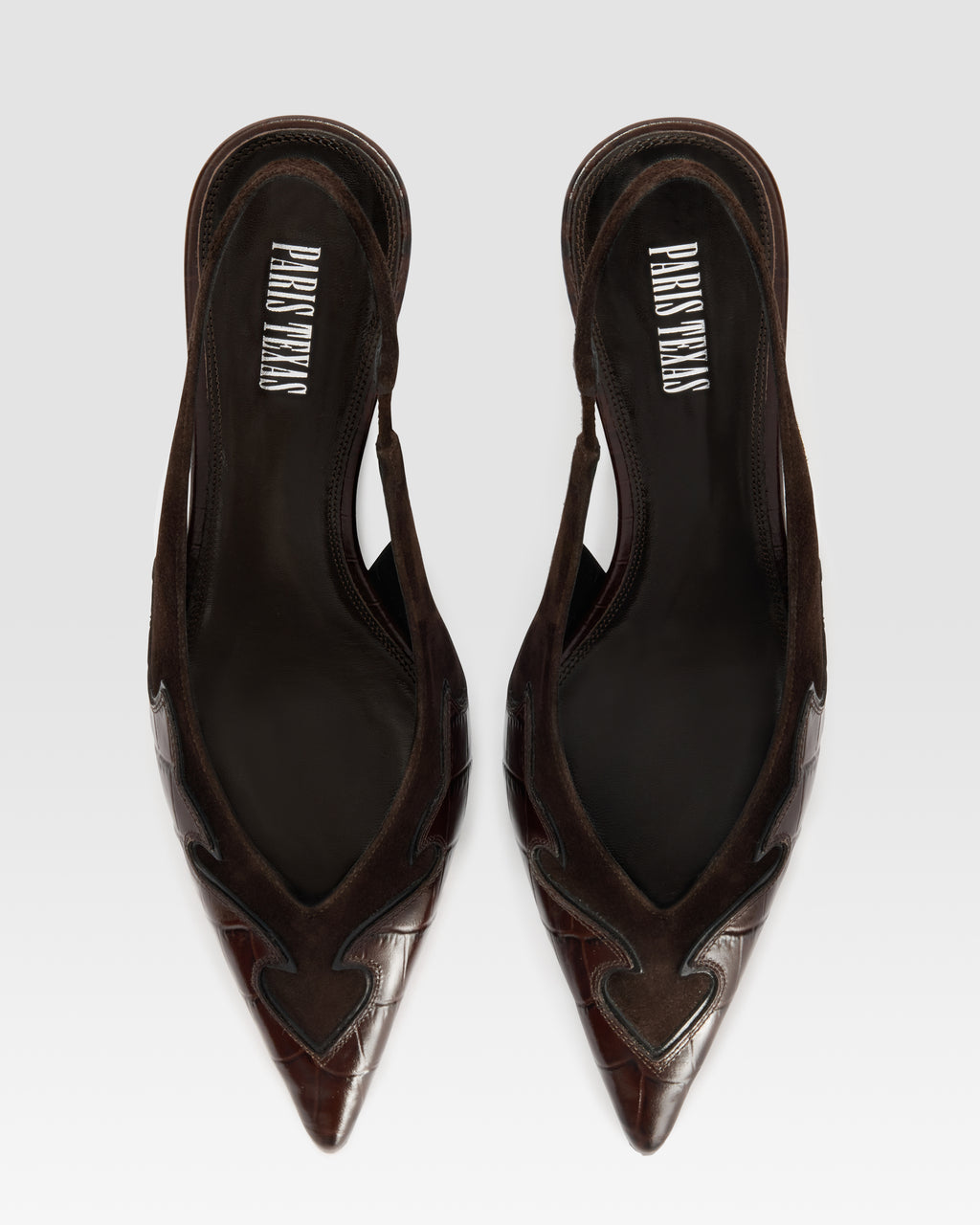 SUEDE SLINGBACK WITH CUT-OUT EMBROIDERY AND HEART INLAYS