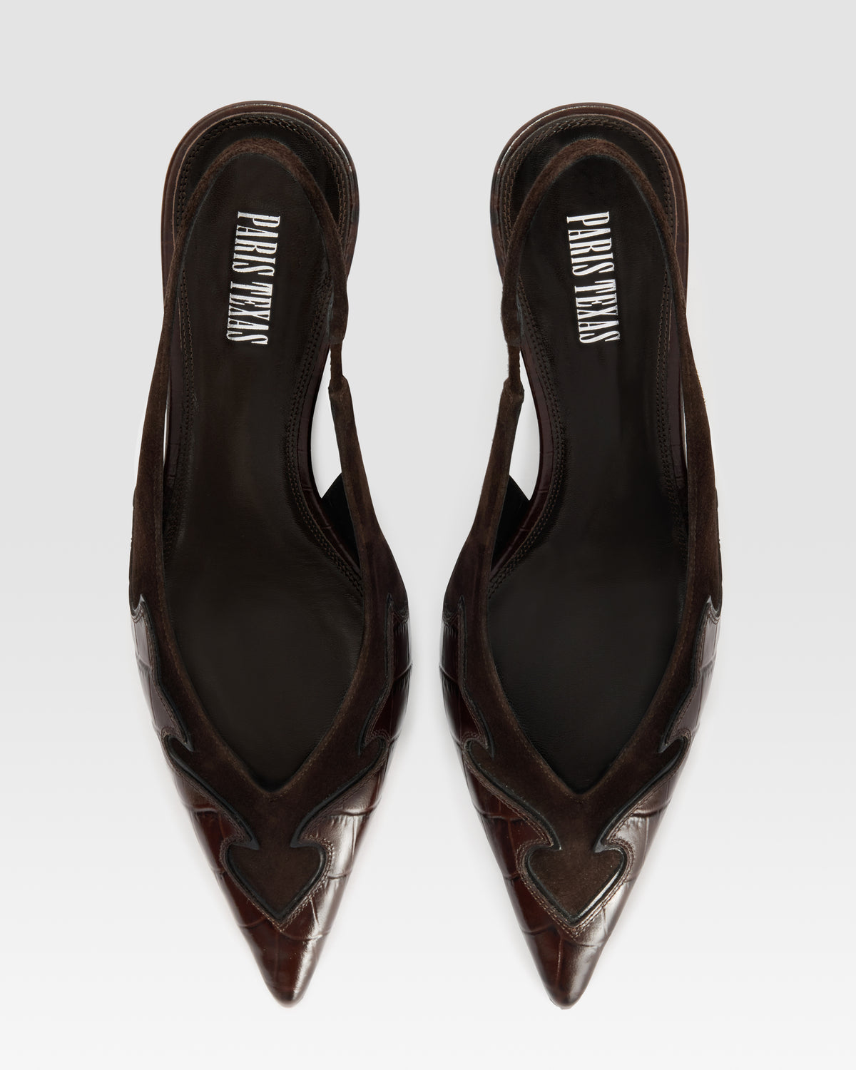 SUEDE SLINGBACK WITH CUT-OUT EMBROIDERY AND HEART INLAYS
