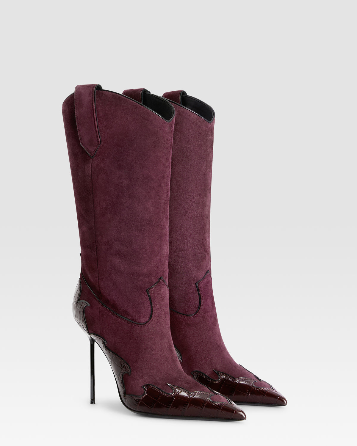 SUEDE BOOT WITH CUT-OUT EMBROIDERY AND HEART INLAYS