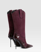 SUEDE BOOT WITH CUT-OUT EMBROIDERY AND HEART INLAYS