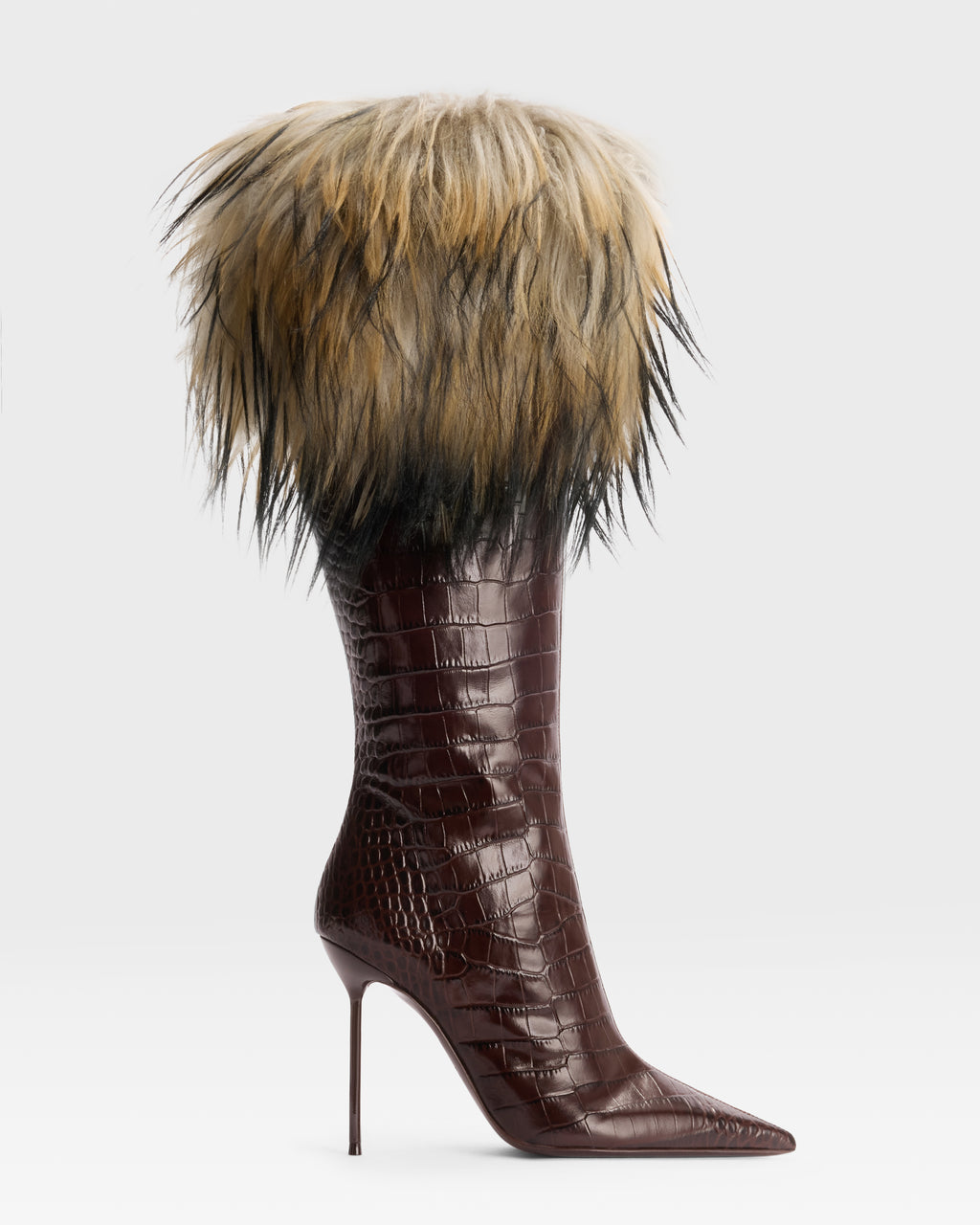 KROKO-PRINT LEDERSTIEFEL MIT WEICHEM FELLSTRIP