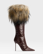 KROKO-PRINT LEDERSTIEFEL MIT WEICHEM FELLSTRIP