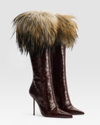 KROKO-PRINT LEDERSTIEFEL MIT WEICHEM FELLSTRIP