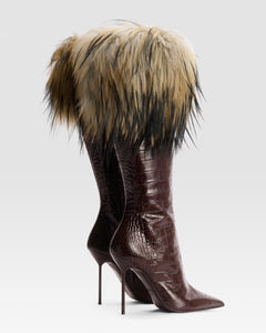 KROKO-PRINT LEDERSTIEFEL MIT WEICHEM FELLSTRIP