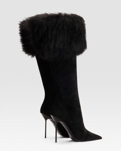 VELOURSLEDERSTIEFEL MIT WEICHEM FELLSTRIP