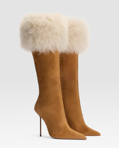 VELOURSLEDERSTIEFEL MIT WEICHEM FELLSTRIP
