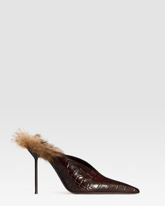 SABOT DE PIEL ESTAMPA COCODRILO CON INSERCION DE SHEARLING