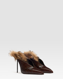 SABOT DE PIEL ESTAMPA COCODRILO CON INSERCION DE SHEARLING