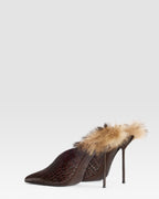 SABOT DE PIEL ESTAMPA COCODRILO CON INSERCION DE SHEARLING