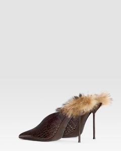 SABOT DE PIEL ESTAMPA COCODRILO CON INSERCION DE SHEARLING