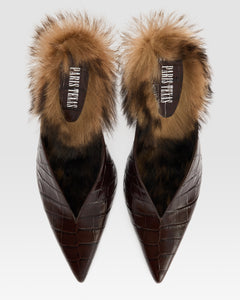 SABOT DE PIEL ESTAMPA COCODRILO CON INSERCION DE SHEARLING