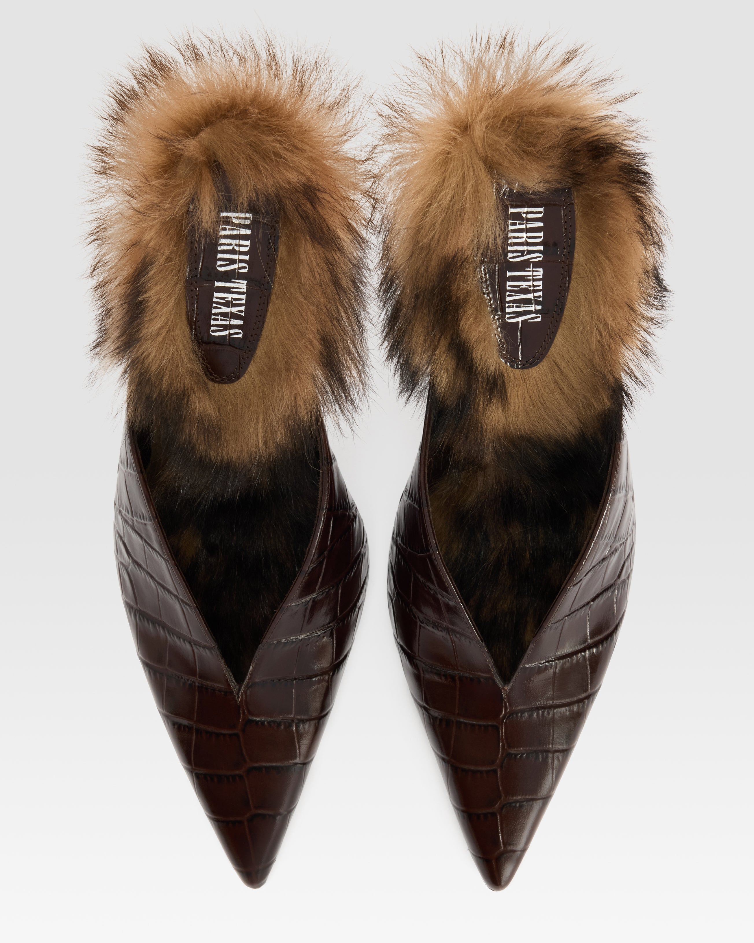 SABOT DE PIEL ESTAMPA COCODRILO CON INSERCION DE SHEARLING