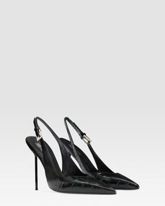 SLINGBACK DE PIEL ESTAMPA COCODRILO CON HEBILLA JOYA