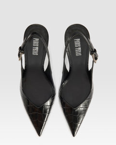 SLINGBACK DE PIEL ESTAMPA COCODRILO CON HEBILLA JOYA