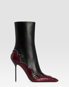NAPPA LEATHER ANKLE BOOT WITH CUT-OUT EMBROIDERY AND HEART INLAYS